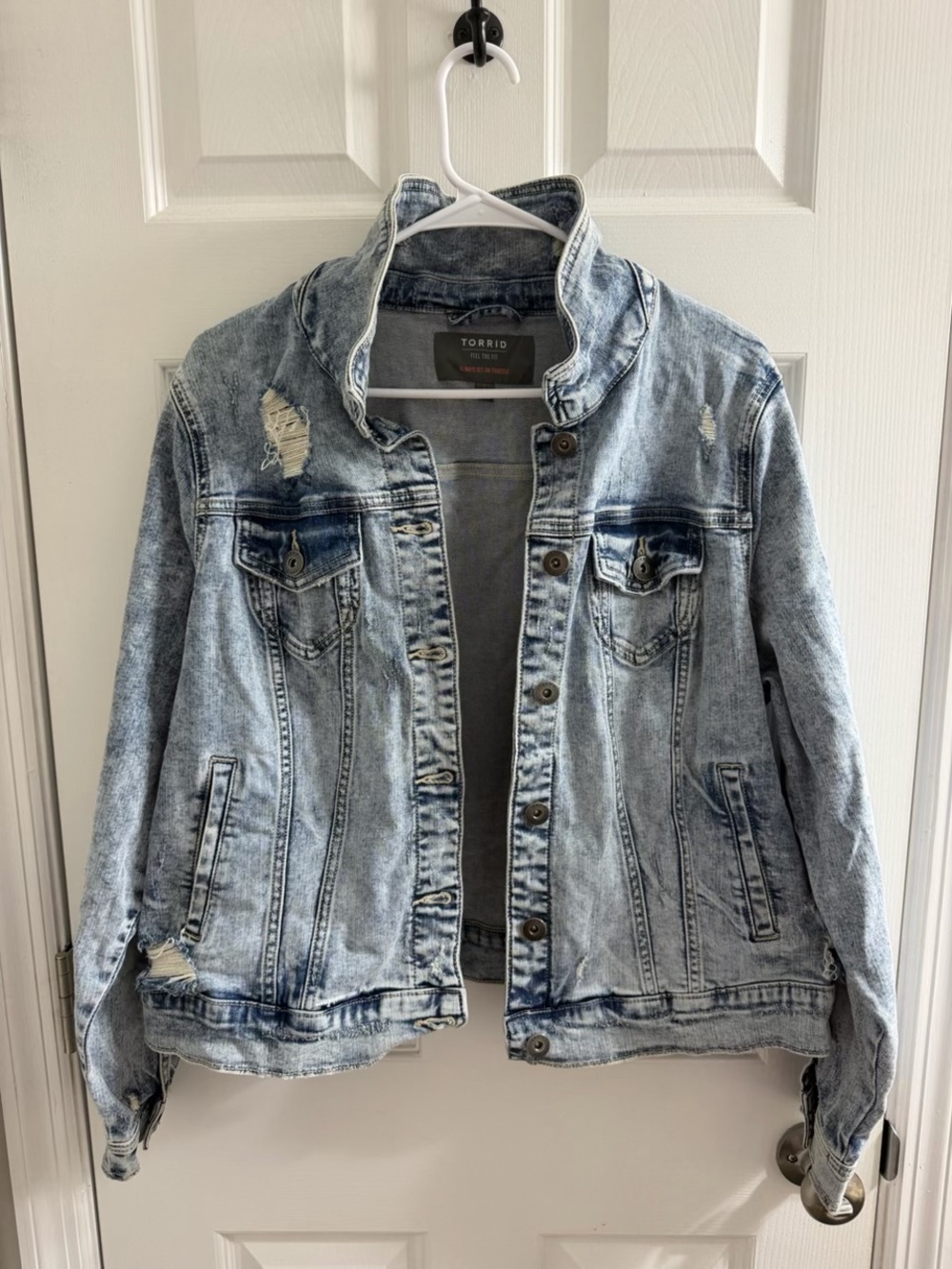 Torrid Light Wash Distressed Denim Jacket - Light Blue 1X